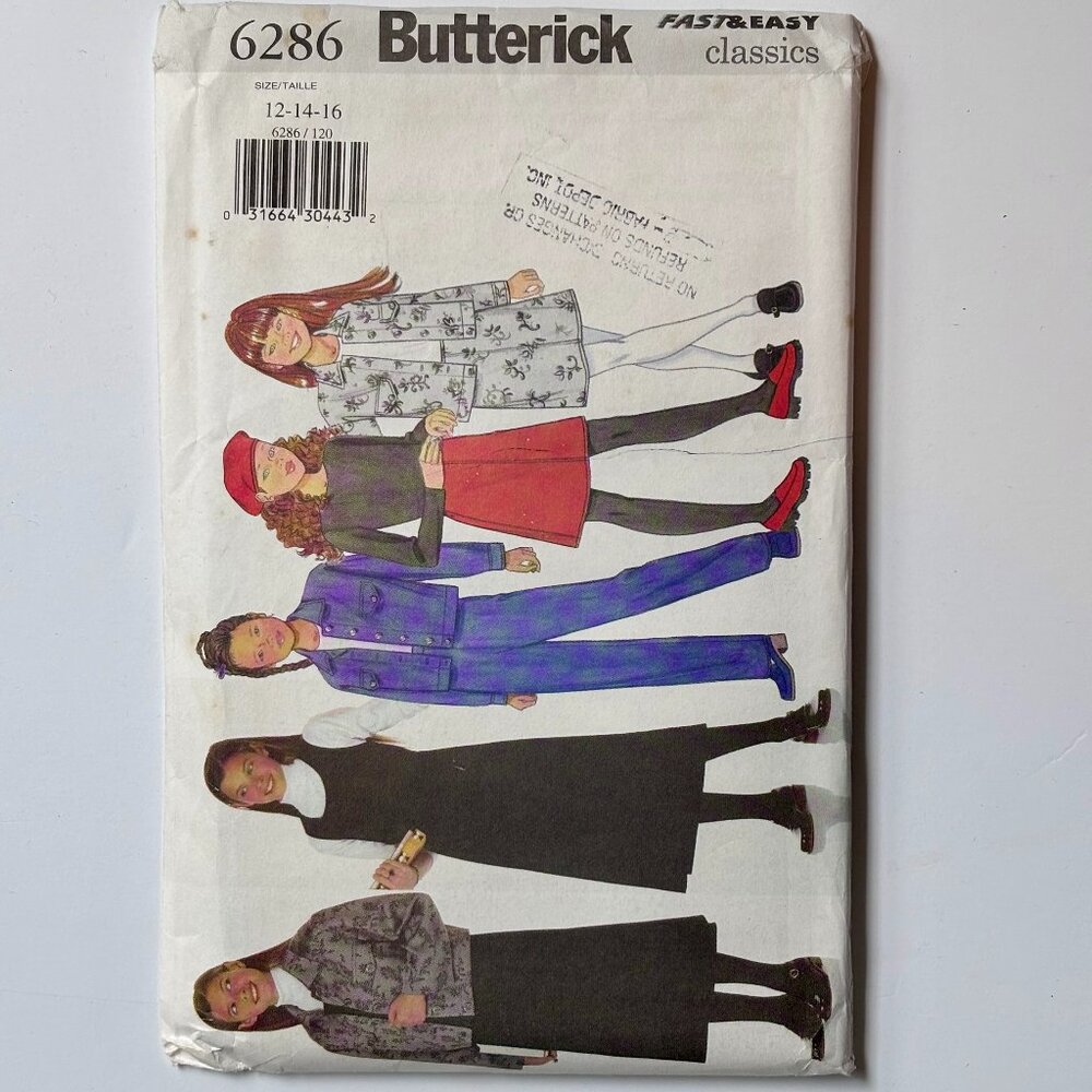 Butterick Classics 6286 Girls Jacket, Jumper, Skirt & Pants